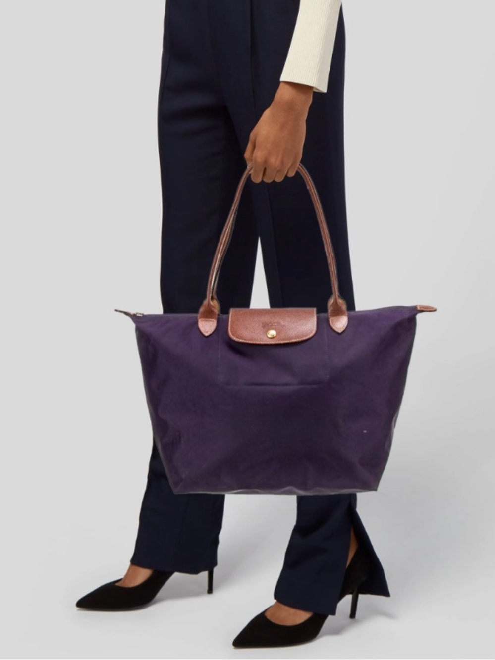 Purple Tote Bag with Brown Leather Handles